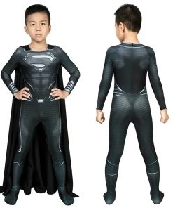 Kids Clark Kent Cosplay Costume Black Jumpsuit
